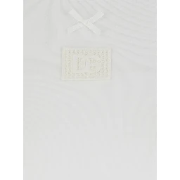 White Cotton Crew Neck T-Shirt with Bow and Logo on Front for Women