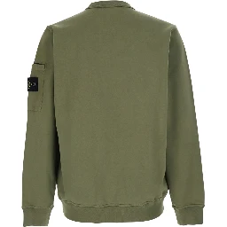 Green Sweatshirt with Logo Patch on the Sleeve in Cotton Man