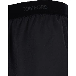 Black Shorts with Elastic Waist and logo lettering in Stretch Silk Woman