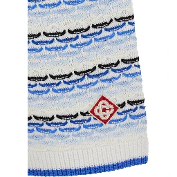 White and Blue Shorts with Braided Motif and Logo on the Front in Cotton Man