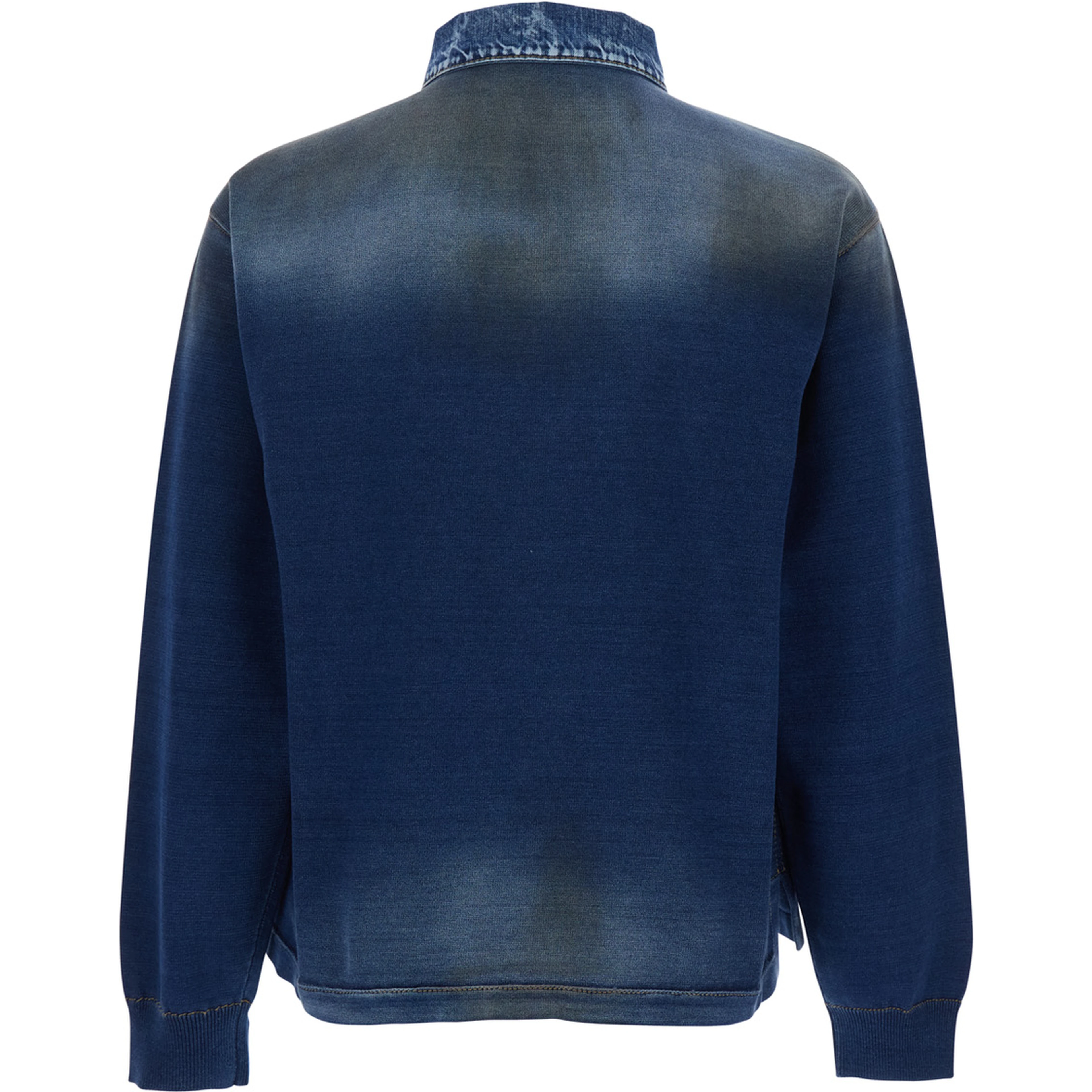 Blue Sweatshirt with Polo-Shirt Style Collar and Faded Effect in Cotton for Men