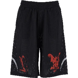 Black Shorts with perforated design and elasticated waist in tech fabric for men