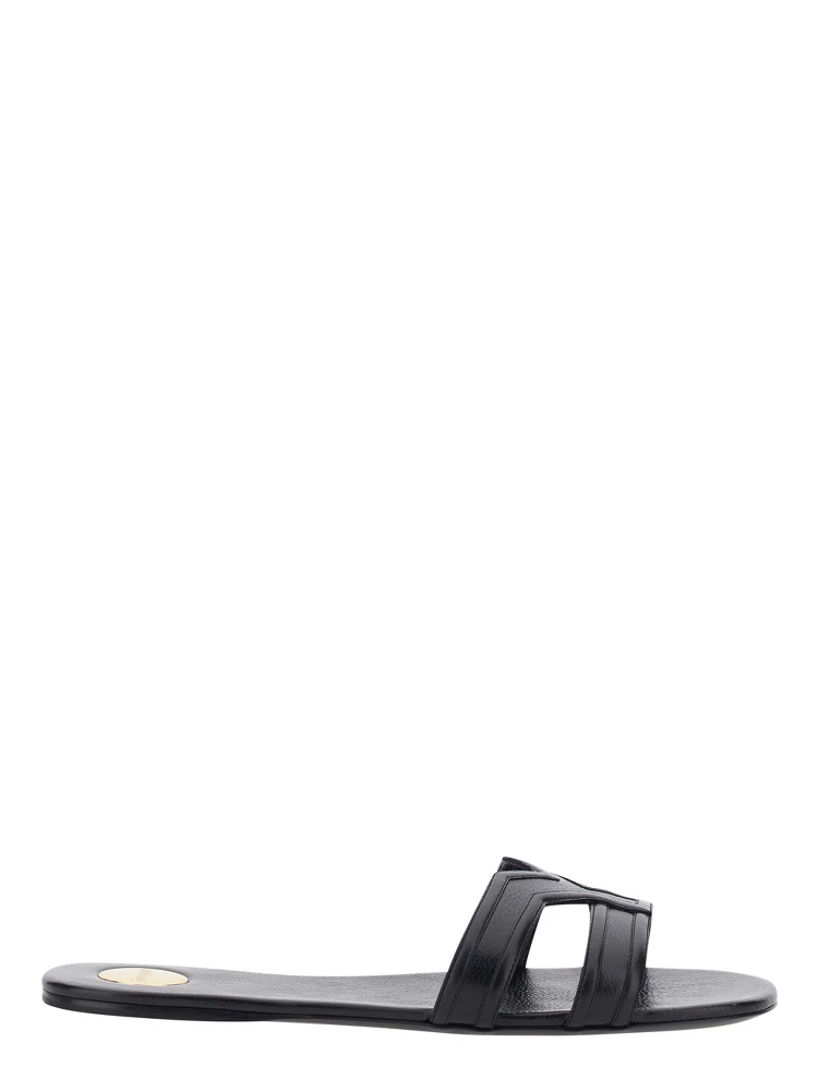 MABROUKA black Sandals with rounded toe and thick double strap in Leather for Women