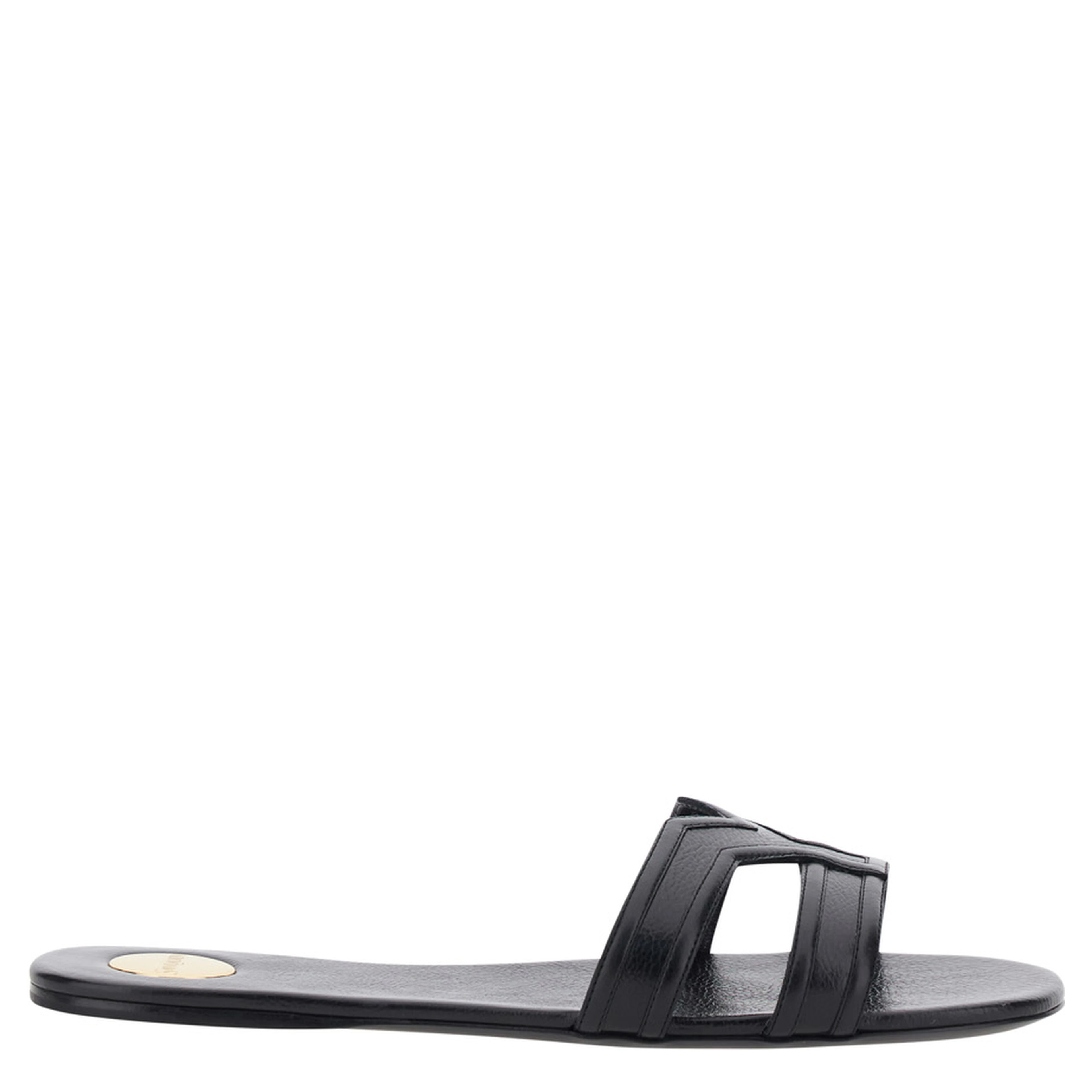 MABROUKA black Sandals with rounded toe and thick double strap in Leather for Women