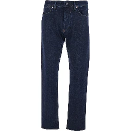 Blue Jeans with Logo Patch on the Back and Belt Loops in Stretch Denim for Men