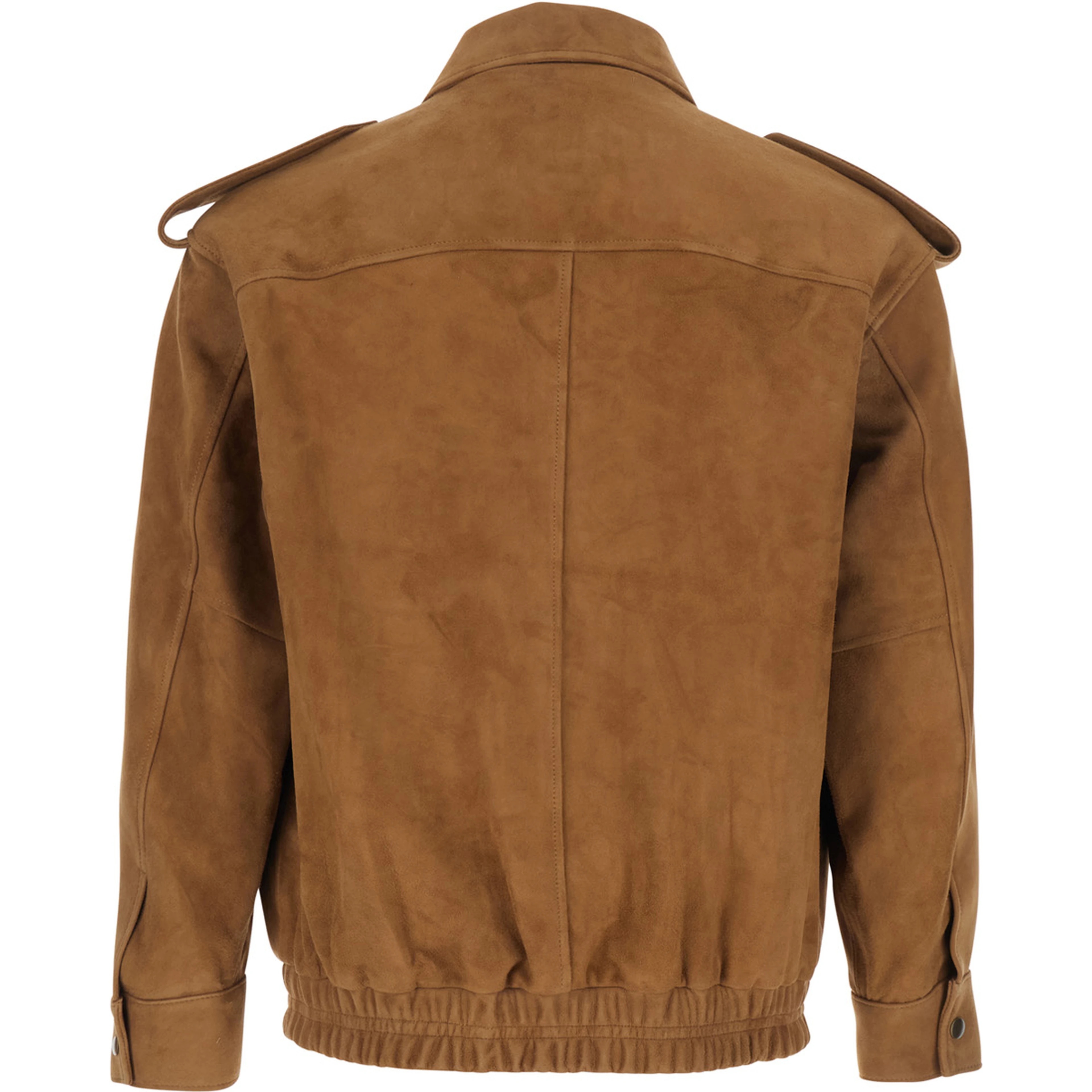 Brown Jacket with Classic Collar and Elasticized Waist in Suede for Men