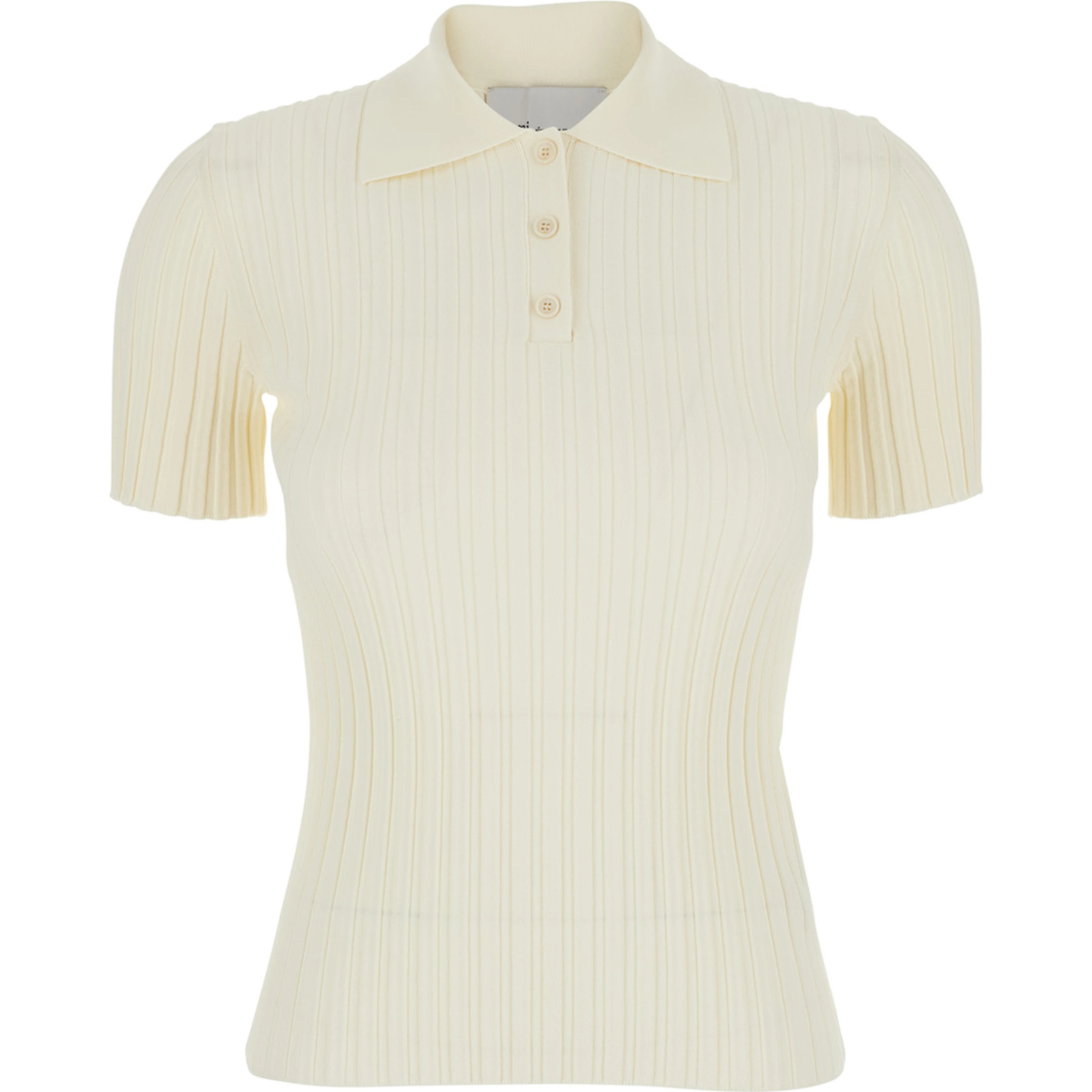 White Polo Shirt with ribbed knit in viscose blend for women