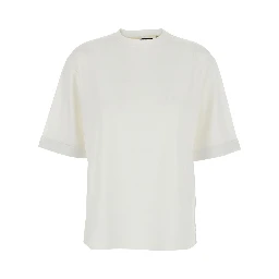 LE TSHIRT VENTADOU White Crew neck T-shirt with gros grain logo on the back in fabric for women