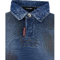Blue Sweatshirt with Polo-Shirt Style Collar and Faded Effect in Cotton for Men