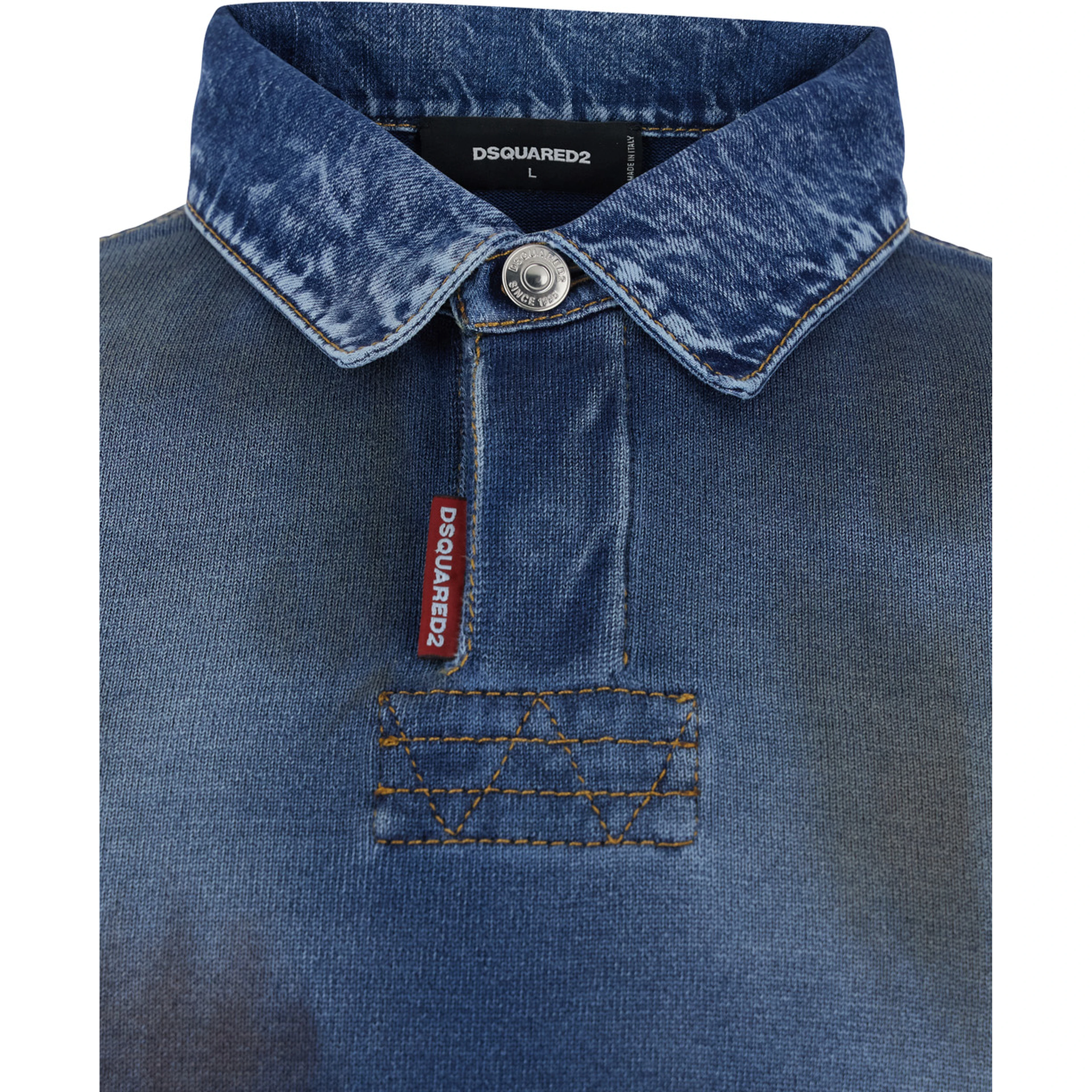 Blue Sweatshirt with Polo-Shirt Style Collar and Faded Effect in Cotton for Men