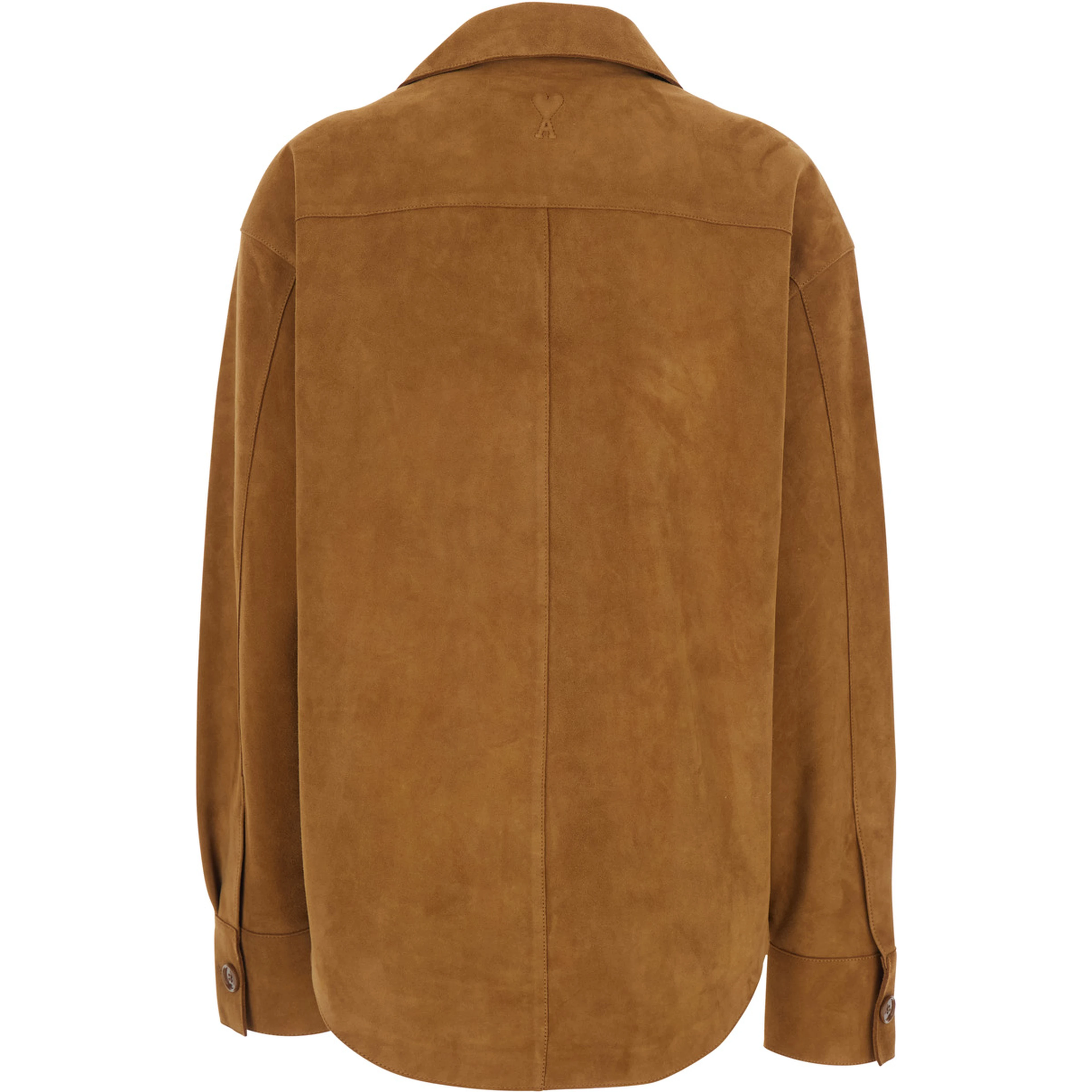 Brown Jacket with Spread Collar and Curved Hem in Suede Woman