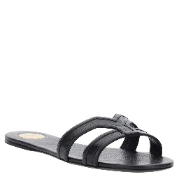 MABROUKA black Sandals with rounded toe and thick double strap in Leather for Women