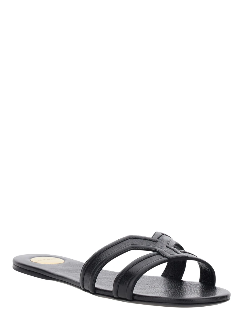 MABROUKA black Sandals with rounded toe and thick double strap in Leather for Women