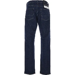 Blue Jeans with Logo Patch on the Back and Belt Loops in Stretch Denim for Men