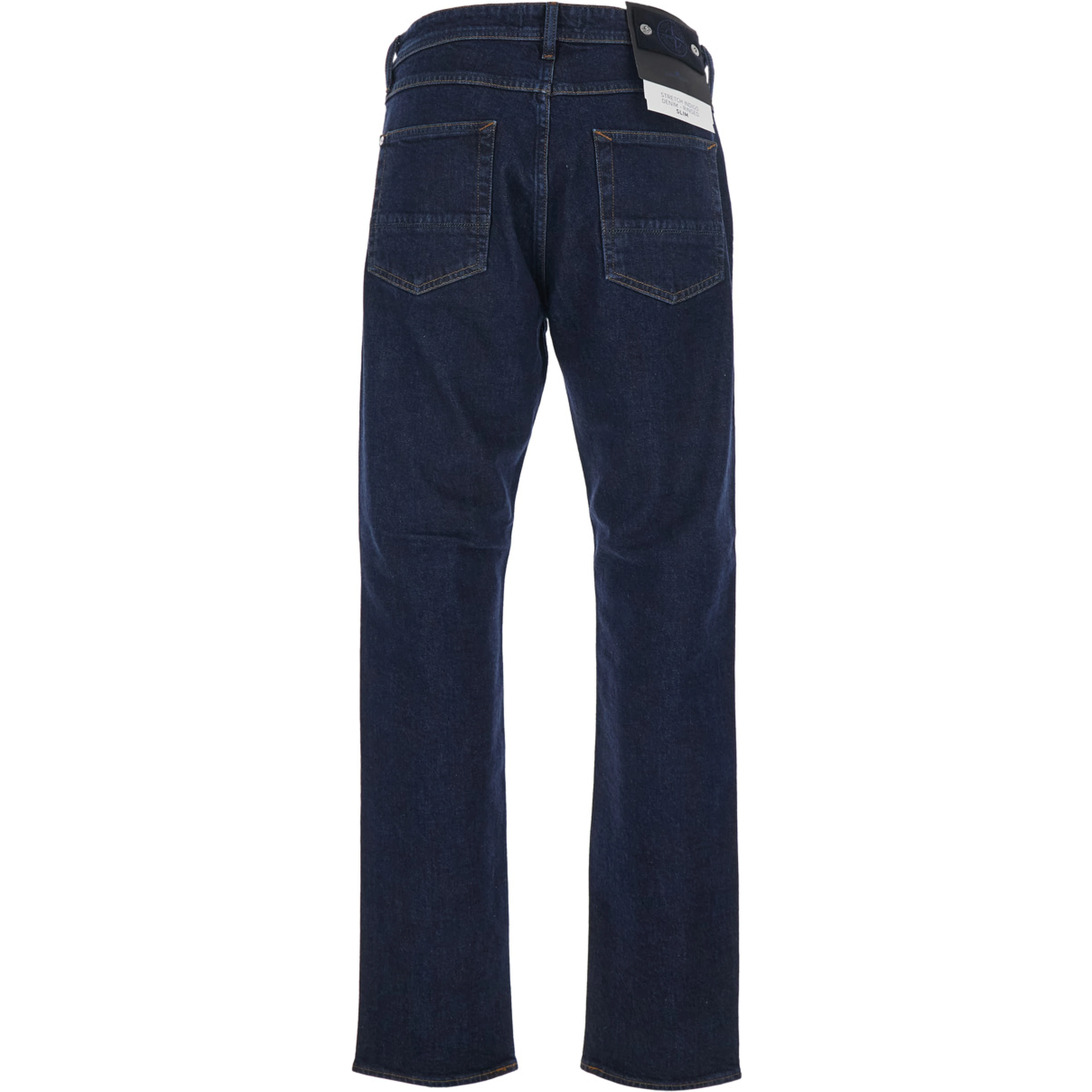 Blue Jeans with Logo Patch on the Back and Belt Loops in Stretch Denim for Men