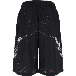 Black Shorts with perforated design and elasticated waist in tech fabric for men