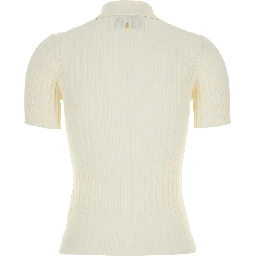 White Polo Shirt with ribbed knit in viscose blend for women
