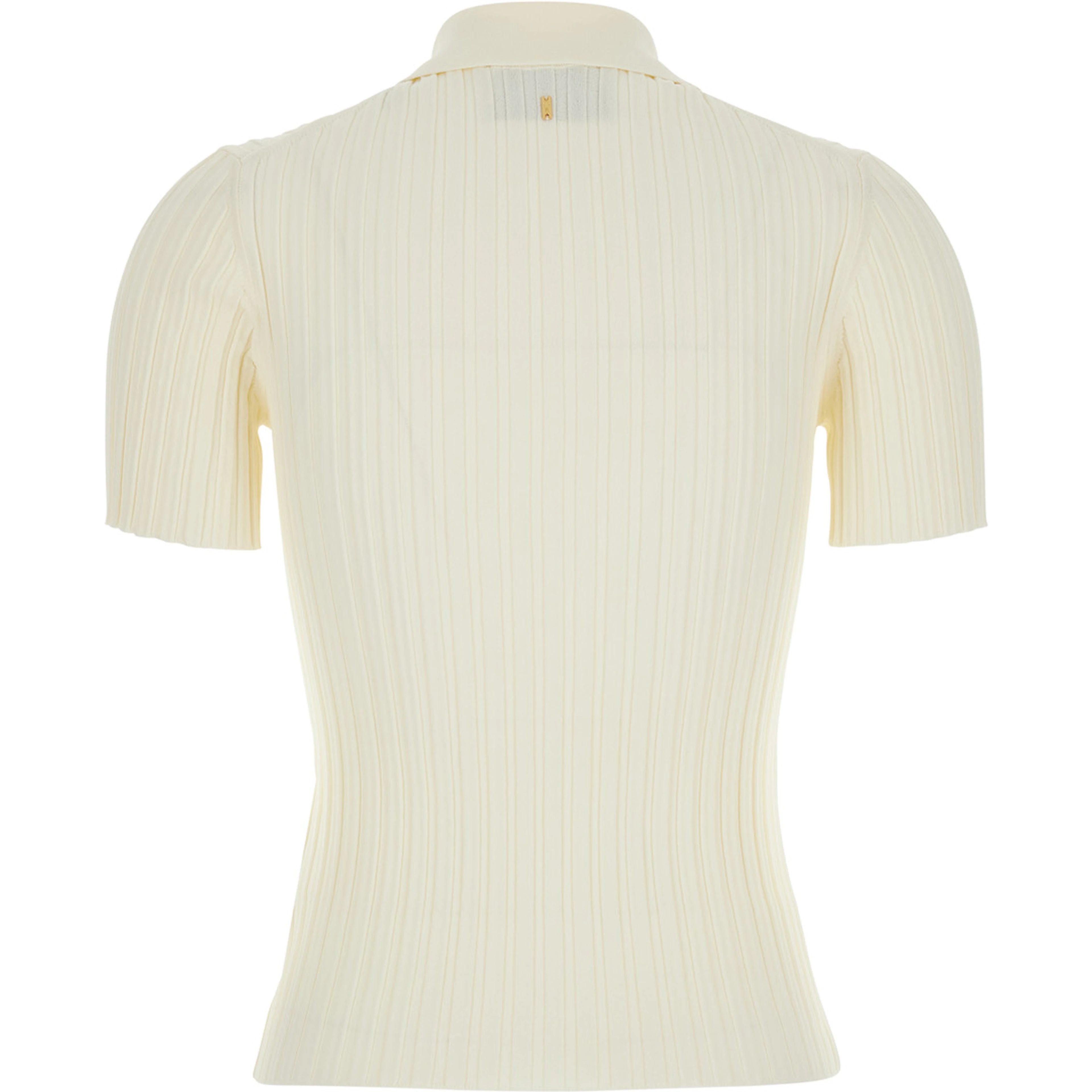 White Polo Shirt with ribbed knit in viscose blend for women
