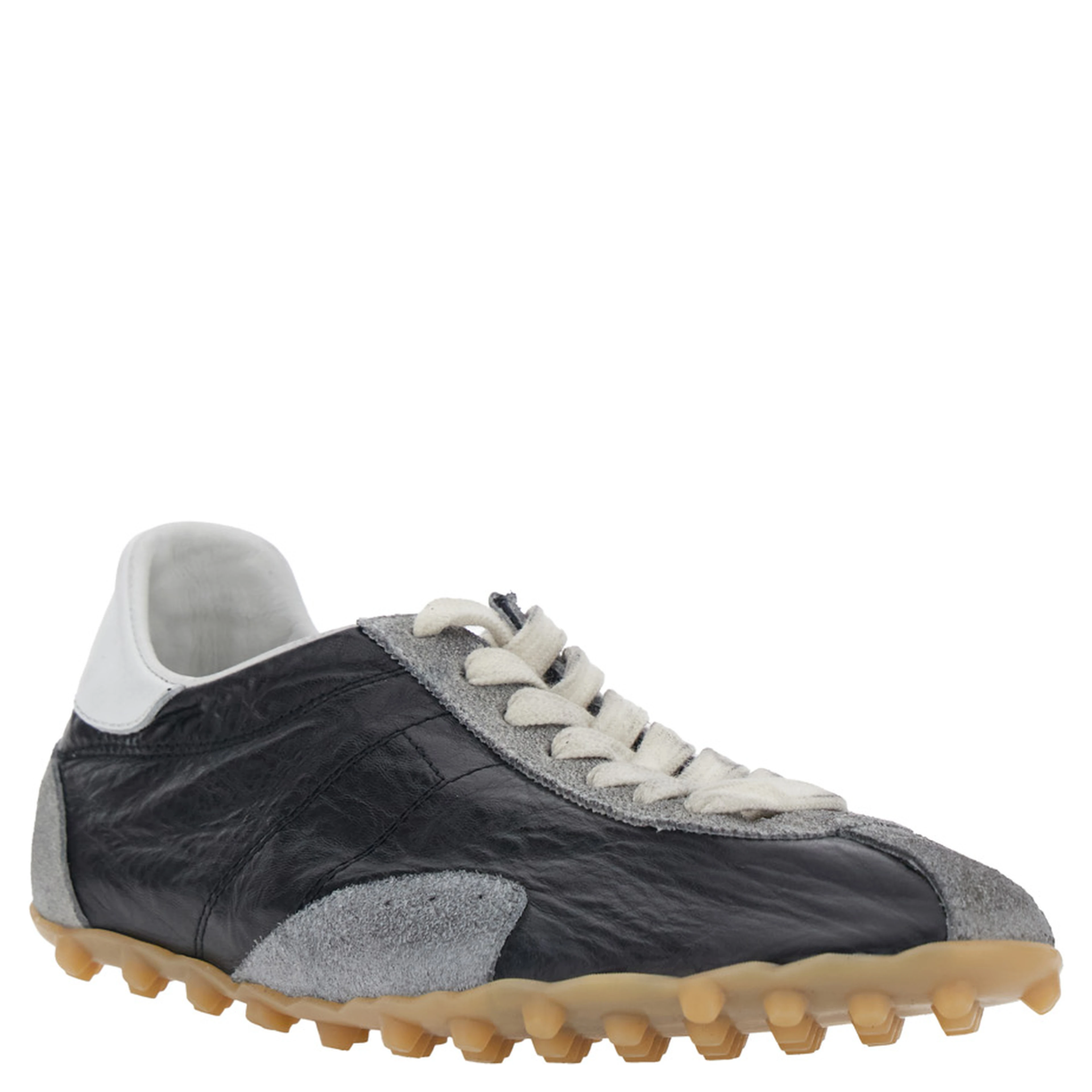 Sprinters Black Sneaker with Insert Design and Notched Sole in Leather Woman