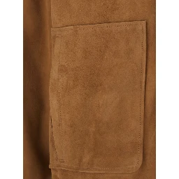 Brown Jacket with Classic Collar and Elasticized Waist in Suede for Men