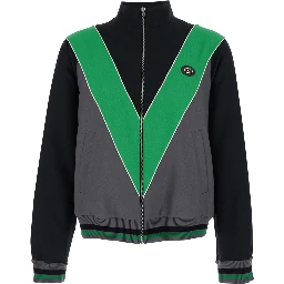 High Neck Sweatshirt with V Inlay on the Front in Tech Fabric Black and Green Men