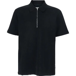 black Polo Shirt with front zip closure and classic collar in cotton for men