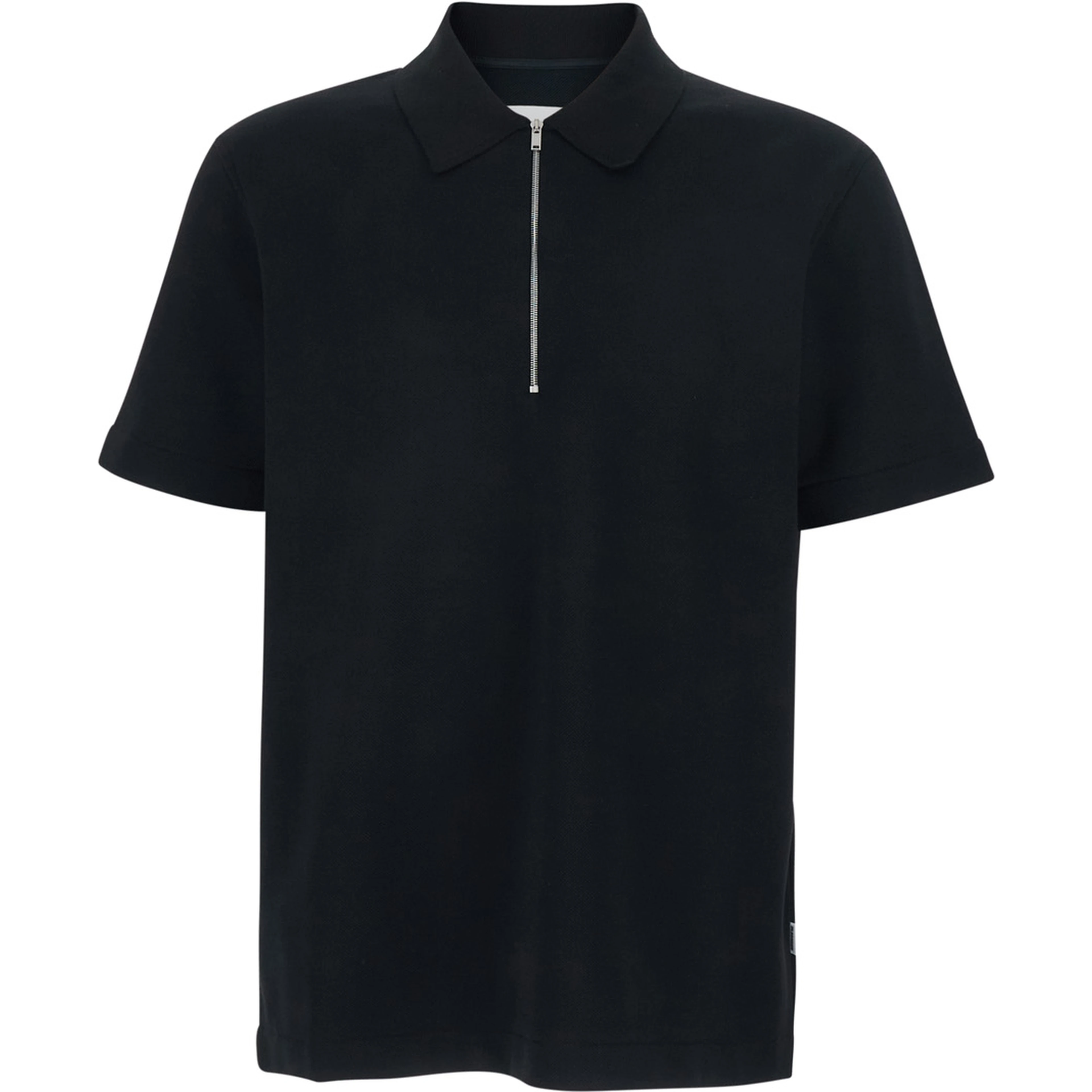black Polo Shirt with front zip closure and classic collar in cotton for men