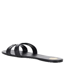 MABROUKA black Sandals with rounded toe and thick double strap in Leather for Women