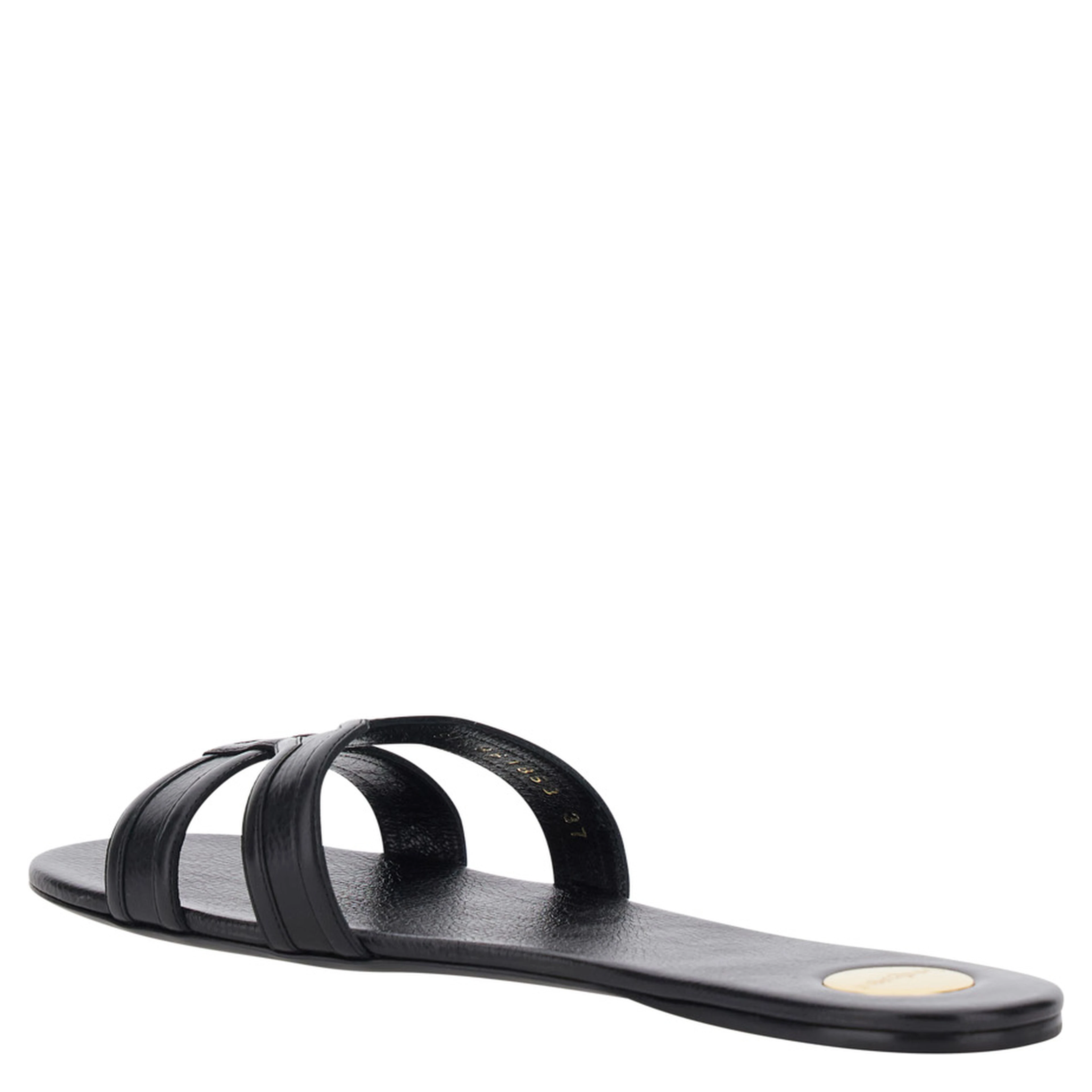 MABROUKA black Sandals with rounded toe and thick double strap in Leather for Women