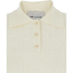 White Polo Shirt with ribbed knit in viscose blend for women