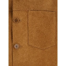 Brown Jacket with Spread Collar and Curved Hem in Suede Woman