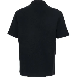 black Polo Shirt with front zip closure and classic collar in cotton for men