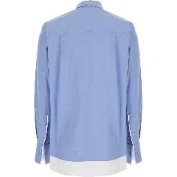 Blue Stretch Cotton Classic Collar Shirt for Women