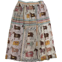 Skirt with All-Over Horse Print and Logo Lettering Details in Multicolor Cotton and Silk Blend for Girls