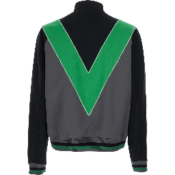 High Neck Sweatshirt with V Inlay on the Front in Tech Fabric Black and Green Men