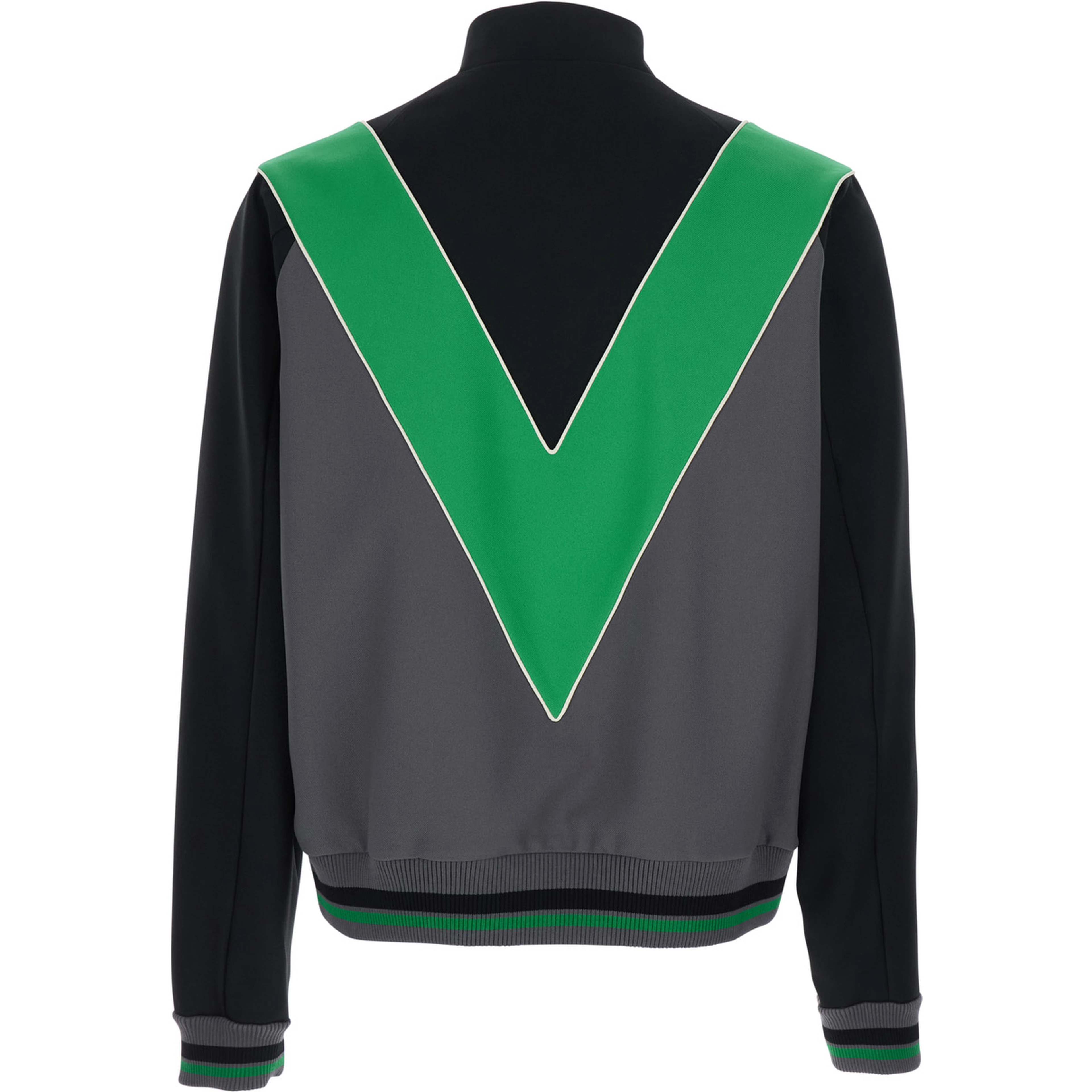 High Neck Sweatshirt with V Inlay on the Front in Tech Fabric Black and Green Men