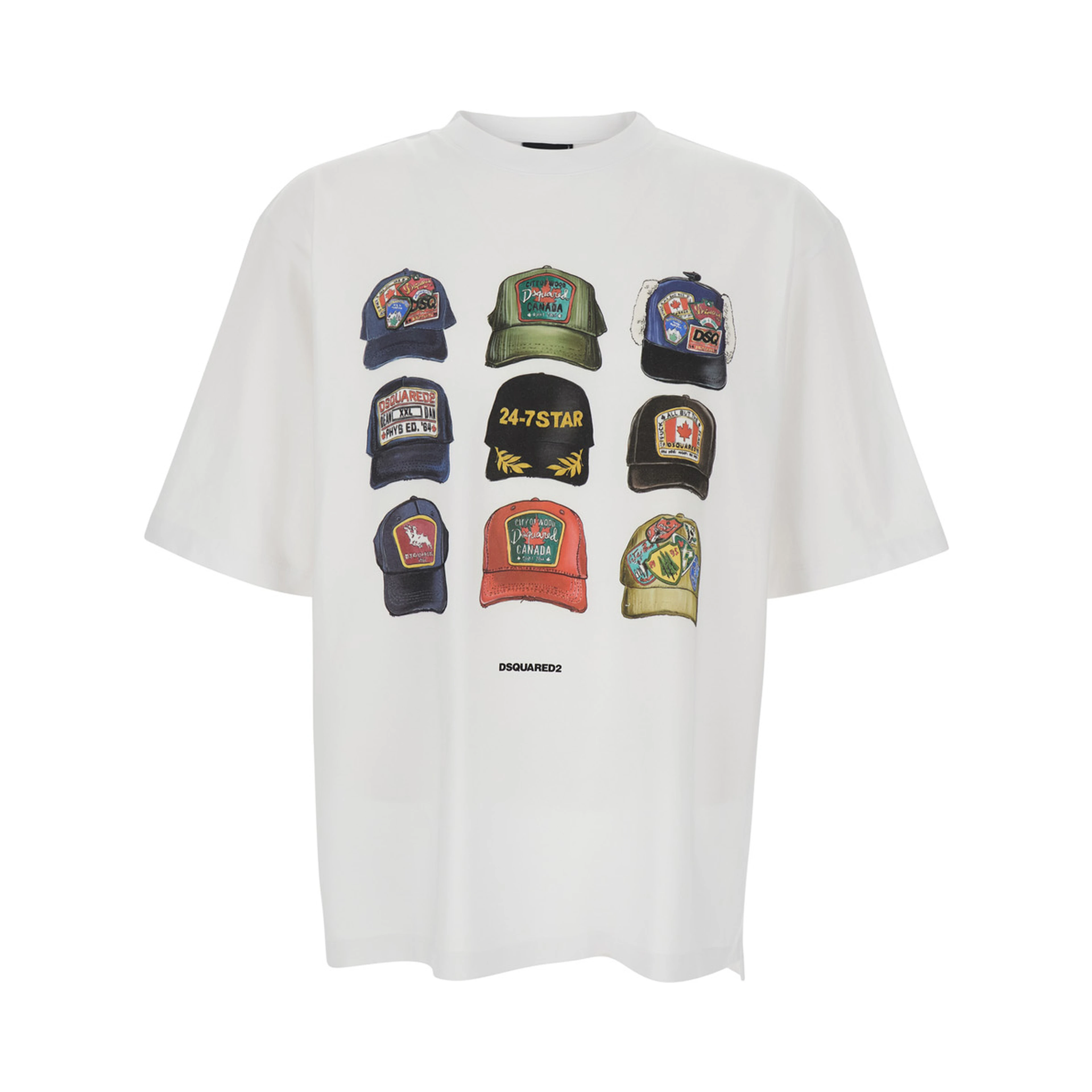 White T-shirt with Front Print and Logo Detail on the Back in Cotton for Men
