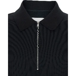 black Polo Shirt with front zip closure and classic collar in cotton for men