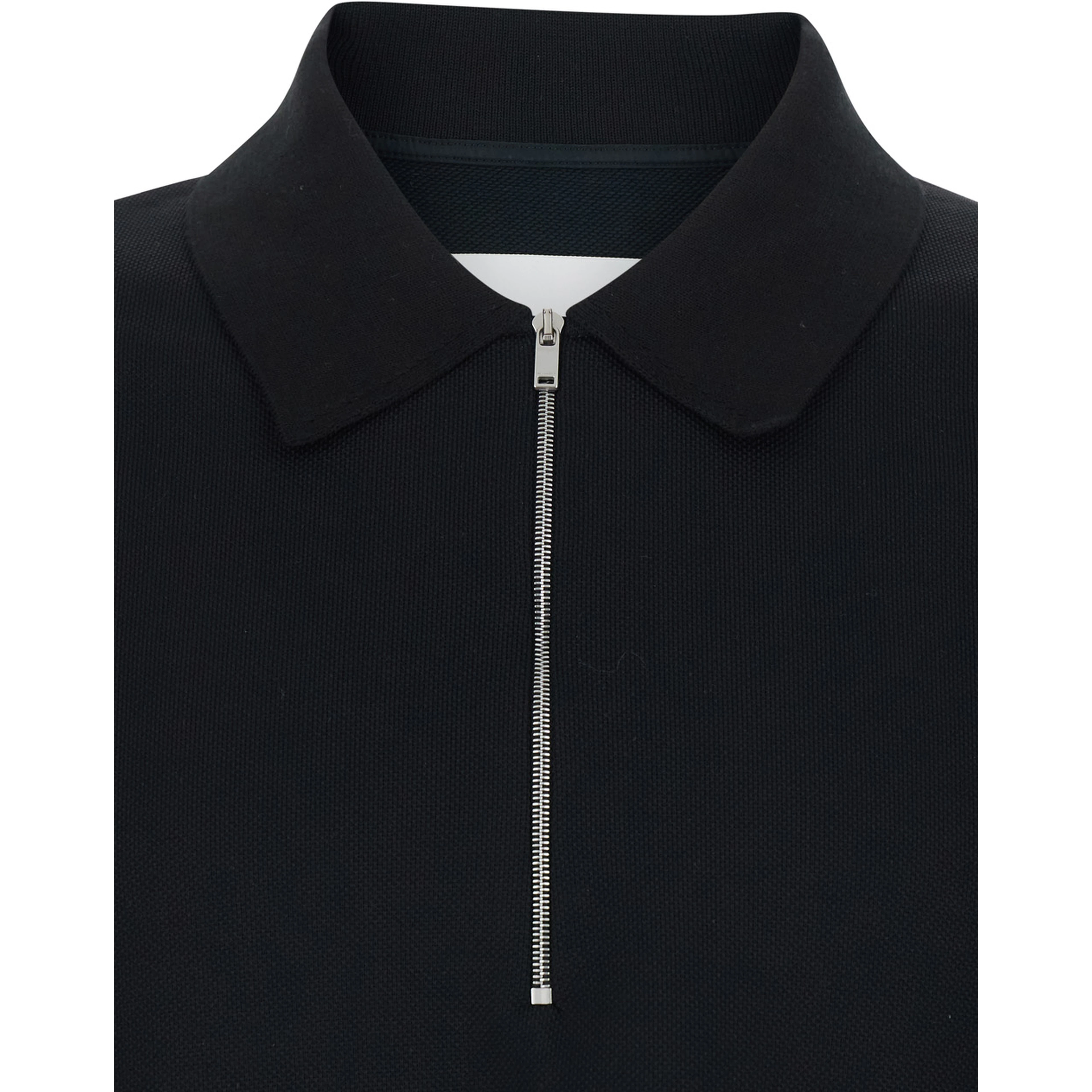 black Polo Shirt with front zip closure and classic collar in cotton for men
