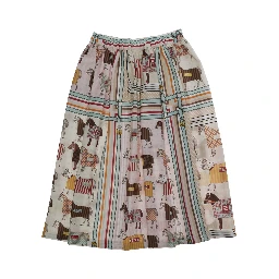 Skirt with All-Over Horse Print and Logo Lettering Details in Multicolor Cotton and Silk Blend for Girls