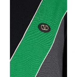 High Neck Sweatshirt with V Inlay on the Front in Tech Fabric Black and Green Men