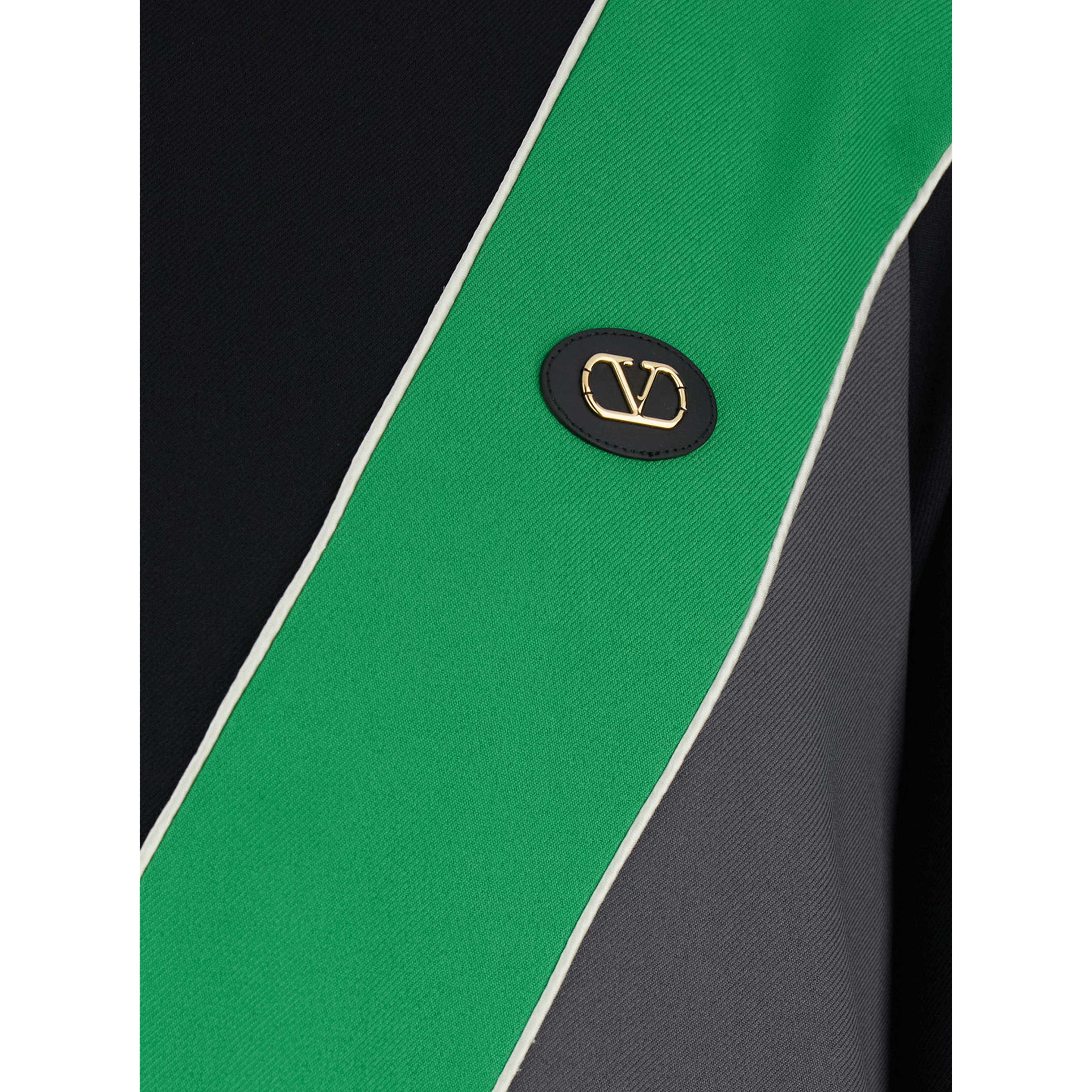 High Neck Sweatshirt with V Inlay on the Front in Tech Fabric Black and Green Men