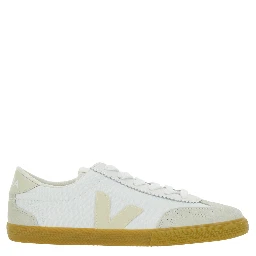 Volley White Low Top Sneakers with Patch Logo on the Side and Logo Lettering on the Rear in Canvas Unisex