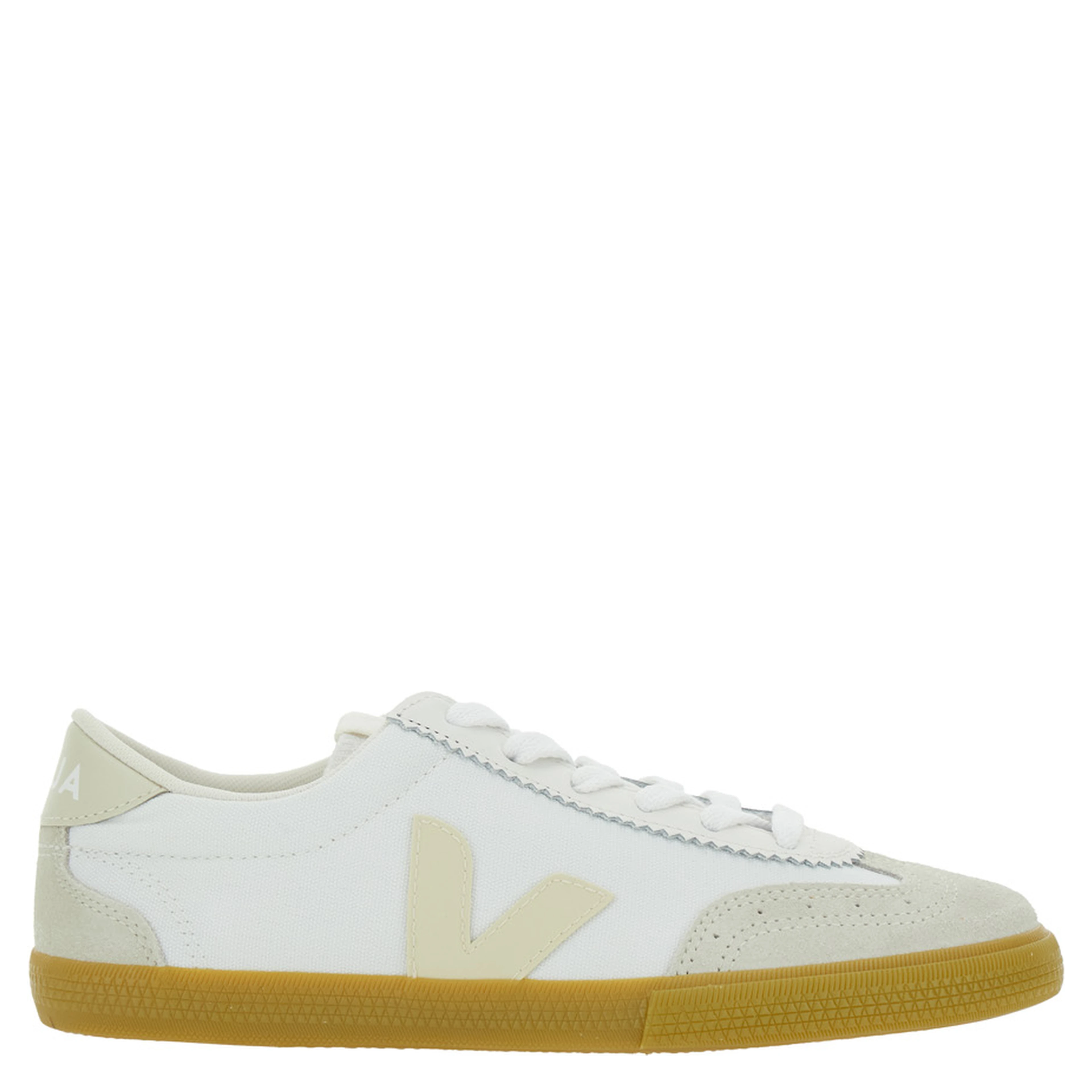 Volley White Low Top Sneakers with Patch Logo on the Side and Logo Lettering on the Rear in Canvas Unisex