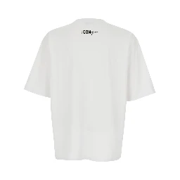 White T-shirt with Front Print and Logo Detail on the Back in Cotton for Men