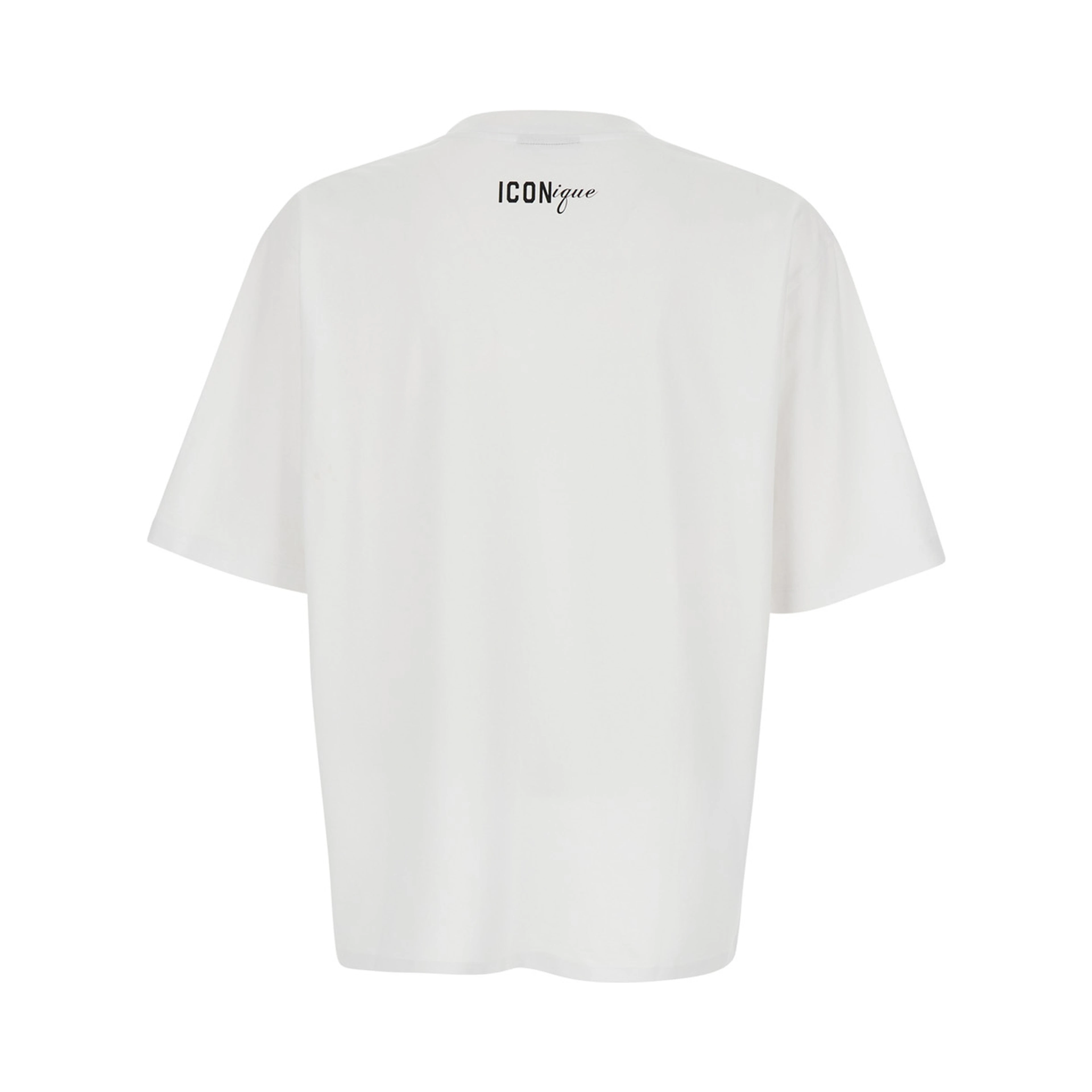 White T-shirt with Front Print and Logo Detail on the Back in Cotton for Men