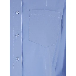 Blue Stretch Cotton Classic Collar Shirt for Women