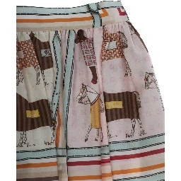 Skirt with All-Over Horse Print and Logo Lettering Details in Multicolor Cotton and Silk Blend for Girls