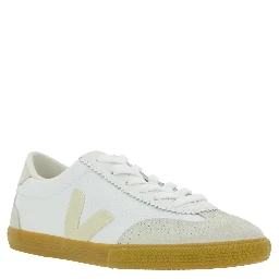 Volley White Low Top Sneakers with Patch Logo on the Side and Logo Lettering on the Rear in Canvas Unisex