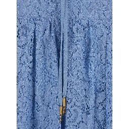 light blue Long dress with V-neck and lace design in cotton blend woman
